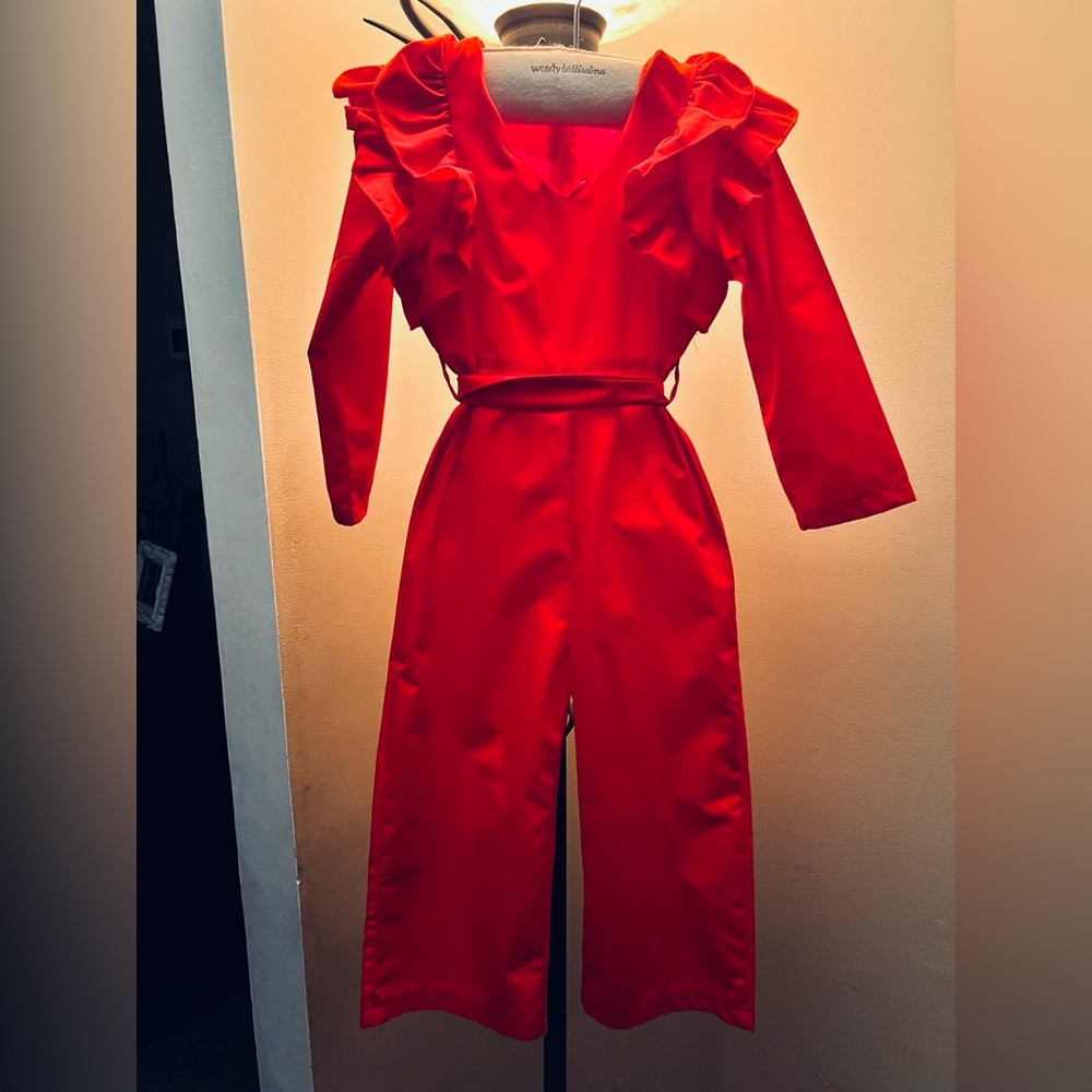 Girls toddler Red dressy belted jumpsuit- size 4 (100)